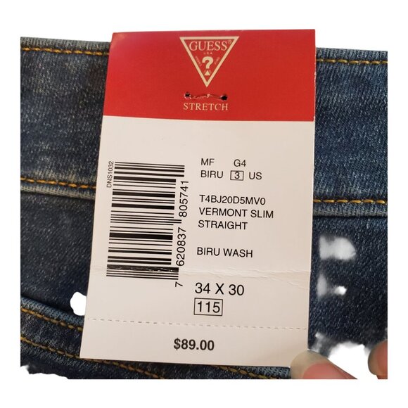 NWT GUESS SZ 38 x 30 Men's Vermont Slim Straight Distressed Stretch Jeans - Picture 6 of 16